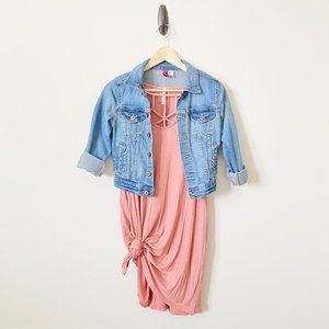 Cutout V-Neck Long Sleeve Midi Boho Dress Pink S